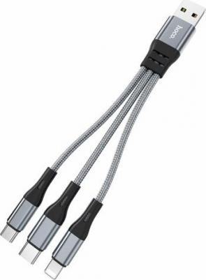 Кабель USB - 8 pin, Type-C, микро USB X47 HARBOR, 0,25м, 2.4A, цвет: серебряный