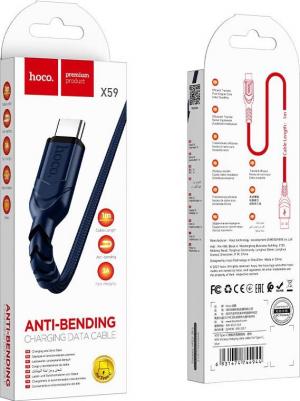 Кабель X59 Victory USB на Type-C, 3A, 1 метр синий, для зарядки гаджетов и передачи данных – фото 1