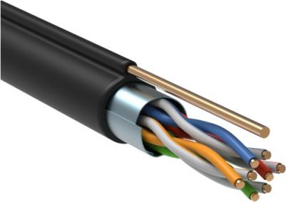 Кабель связи витая пара F / UTP, кат.5E 4х2х24AWG, Ldpe, с металл. тросом 1, 2мм, 305м, черный – фото 4