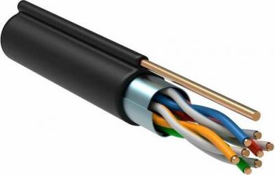 Кабель связи витая пара F / UTP, кат.5E 4х2х24AWG, Ldpe, с металл. тросом 1, 2мм, 305м, черный