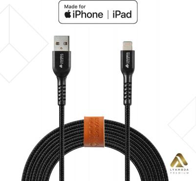 USB кабель Type-A на Lightning MFI черный 2,5м (LALm25-BK)