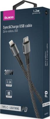 Кабель PD 041631 Type-C -Lightning Quick Charge 1.2 м тканевая оплетка усиленный черный – фото 1