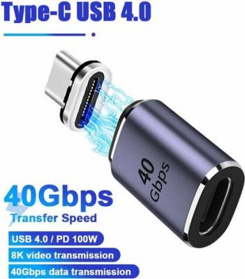 Магнитный адаптер USB-C 4.0, PD100W, 8K@60Hz, 40Gbps, прямой