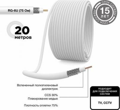Кабель коаксиальный RG-6U, 75Ом, CCS/Al/Al, 48%, 100м, OUTDOOR, черный, цена за 1 бухта – фото 4