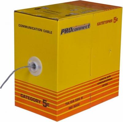 Кабель витая пара U/UTP, CAT 5e, PVC, 4PR, 24AWG, INDOOR, SOLID, серый, 305м, цена за 1 бухта – фото 1