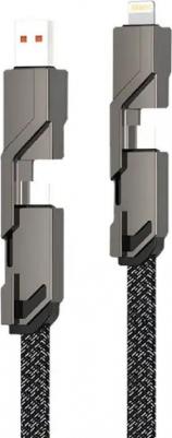 Кабель 4в1 USB-А – Type-C, Lightning – Type-C, 60Вт, 1м, в черной оплетке, цена за 1 шт – фото 1