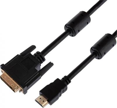Кабель HDMI-DVI-D Single Link, экранированный, ферритовый фильтр, 3м, черный