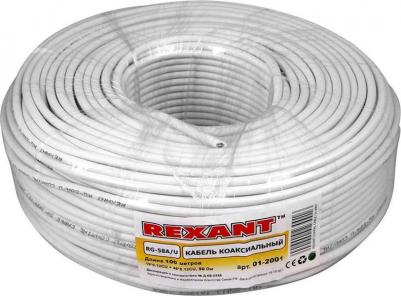 Кабель коаксиальный RG-58 A/U, 50 Ом, Cu/Al/Cu, 64%, 100м, INDOOR, белый, цена за 1 бухта – фото 1