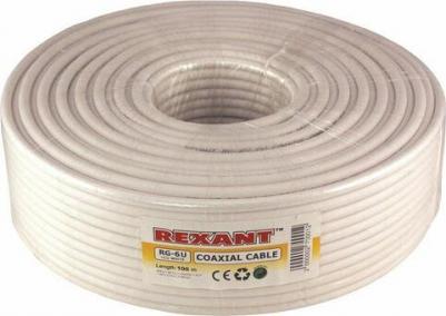Кабель коаксиальный RG-6U, 75Ом, Cu/Al/Cu, 75%, 100м, INDOOR, белый, цена за 1 бухта – фото 1