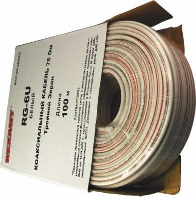 Кабель коаксиальный RG-6U, 75Ом, Cu/Al/Cu/Al, 90%, две фольги, 100м, INDOOR, белый, цена за 1 бухта – фото 1