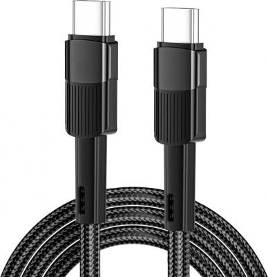 Кабель Type-C – Type-C, 3A, 60Вт, 1м, в черной нейлоновой оплетке, цена за 1 шт – фото 1