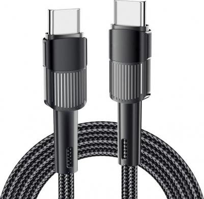 Кабель Type-C – Type-C, 5A, 100Вт, 2м, в черной нейлоновой оплетке, цена за 1 шт – фото 1