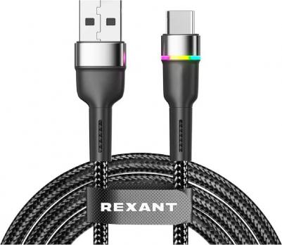 Кабель USB-A – Type-C, 3А, 18Вт, 1м, в черной нейлоновой оплетке, с LED подсветкой, цена за 1 шт – фото 2