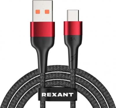 Кабель USB-A – Type-C, 5А, 50Вт, 1м, в черной нейлоновой оплетке, цена за 1 шт – фото 1