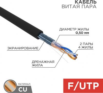 Кабель витая пара F/UTP, CAT 5e, PE, 2PR, 24AWG, OUTDOOR, SOLID, черный, 305м, цена за 1 бухта – фото 2