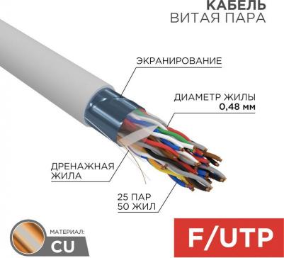 Кабель витая пара F/UTP, CAT 5е, PVC, 25PR, 24AWG, INDOOR, SOLID, серый, 305м, РФ, цена за 1 бухта