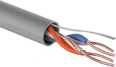 Кабель витая пара U/UTP, CAT 5e, PVC, 2PR, 24AWG, INDOOR, STRANDED, серый, 305м, цена за 1 бухта – фото 1