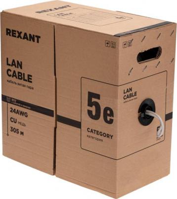 Кабель витая пара U/UTP, CAT 5e, PVC, 4PR, 24AWG, INDOOR, SOLID, серый, 305м, РФ, цена за 1 бухта – фото 2