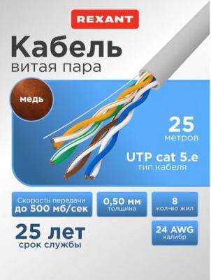 Сетевой кабель U/UTP cat.5e PVC / 4PR / 24AWG 25m Grey 01-0043-25 – фото 1