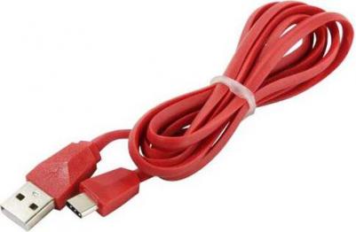 Дата-кабель iK-3112r USB 2.0 - USB Type C, плоский, красный, 1,2 м