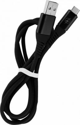 Дата-кабель Type C кабель в резин. оплет. Gear, 1м, мет. након., <2А, черный – фото 1