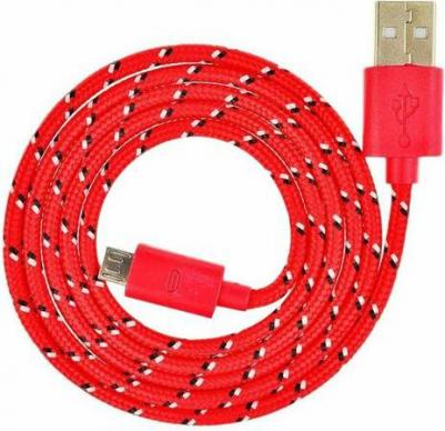 Дата-кабель USB - micro USB, нейлон, длина 1 м, красный, цена за 1 шт – фото 1