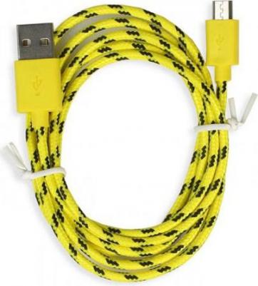 Дата-кабель USB - micro USB, нейлон, длина 1 м, желтый /500, цена за 1 шт – фото 1