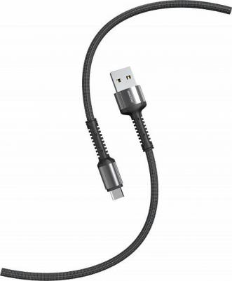 Кабель для зарядки и передачи данных S26 Type C черн./сер,3 А, QC, нейл,1 м