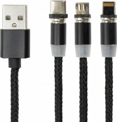 Кабель магнитный для зарядки 3 в 1 USB 2. 0 - Micro USB/Type - C/Ligtning, 1 м, черный – фото 6