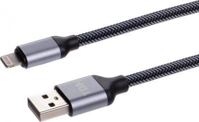Дата-кабель, ДК 12, USB - Lightning, 1 м, тканевая оплетка, серый, цена за 1 шт