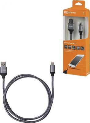 Дата-кабель, ДК 12, USB - Lightning, 1 м, тканевая оплетка, серый, цена за 1 шт – фото 2