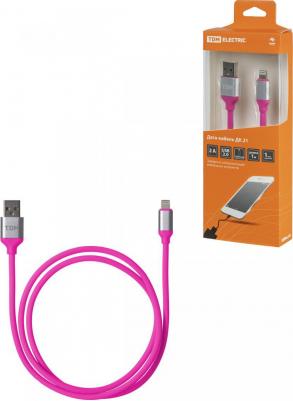 Дата-кабель, ДК 21, USB - Lightning, 1 м, силиконовая оплетка, розовый, цена за 1 шт