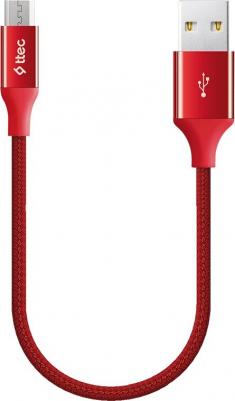 Кабель 2DK25K, micro USB (m) - USB (m), 0.3м, в оплетке, 2A, красный
