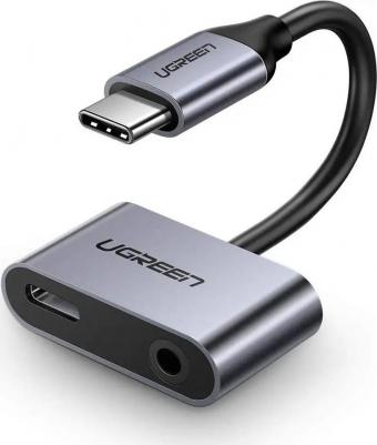 Адаптер USB-C в USB-C, 3.5мм аудио, цвет черно-серый, длина 0,1м