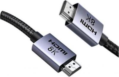 Аудио и видео кабель HDMI 2.1 8К/60Hz 48 Gpbs 10 м, серый, черный