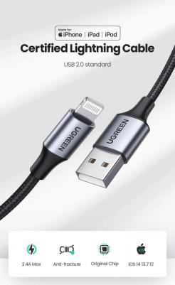 Кабель Lightning to USB Cable Alu Case with Braided 1m US199 – фото 3