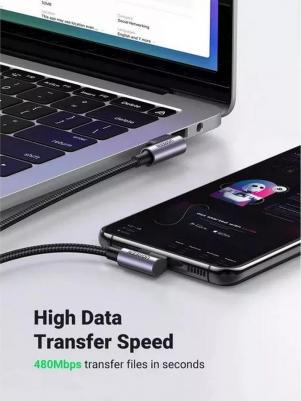 Кабель угловой US176 USB-A to USB-C Cable угол направо, 3м., серый космос – фото 3