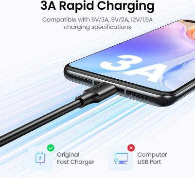 Кабель US287 USB-A 2.0 to USB-C Cable Nickel Plating 1,5м. Черный – фото 4