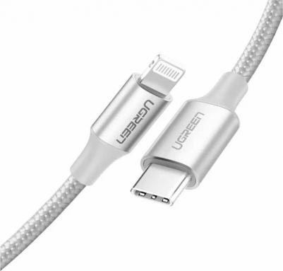 Кабель US304 (70525) USB-C to Lightning Cable Braided 2 м серебристый – фото 2
