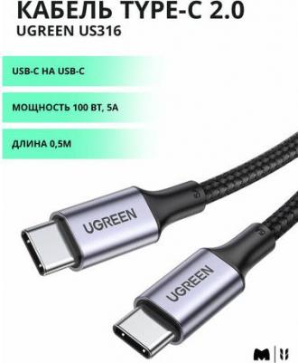 Кабель USB-C - USB-C US316 (20478) 5A Data Cable 0.5 м черный – фото 10