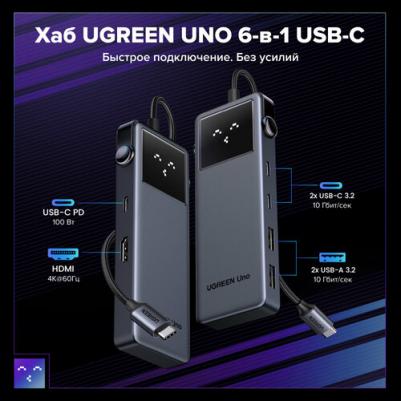 Конвертер CM888 UNO 6-in-1 4K@60Hz USB-C To HDMI+2*USB 3.2 A+2*USB 3.2 C+PD Power Converter. Цвет: серый
