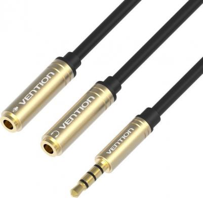 Кабель AUX BBCBY 3.5 Jack 4-pin/M - 2x 3.5 Jack/F 30cm Black – фото 2