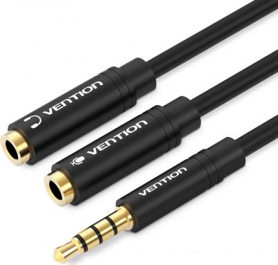 Кабель AUX BBCBY 3.5 Jack 4-pin/M - 2x 3.5 Jack/F 30cm Black – фото 7