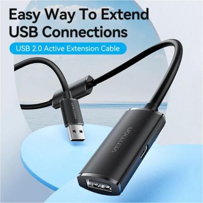 Кабель-удлинитель USB 2.0(Am)-USB 2.0(Af), экранированный, 20 м, черный – фото 1