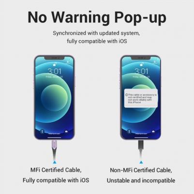 Кабель USB Type-C-Lightning 8-pin, MFi, экранированный, быстрая зарядка, 3А, 1 м, черный/фиолетовый, TAC – фото 2