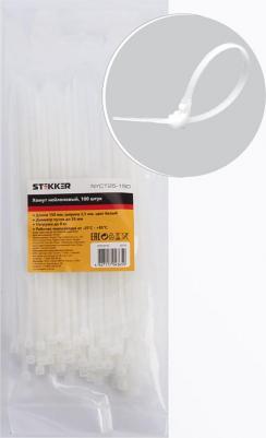 Хомут нейлоновый 2,5x150 мм, d пучка max 35 мм, нагрузка 8 кг, белый, NYCT25-150, цена за 1 уп – фото 1