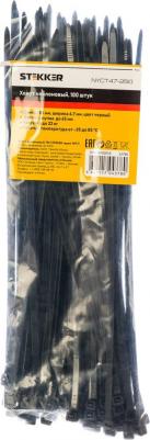 Хомут нейлоновый 4,7x250 мм, d пучка max 65 мм, нагрузка 22 кг, черный, NYCT47-250, цена за 1 уп