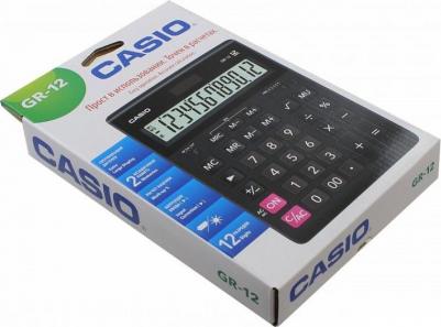 Калькулятор настольный GR-12-W, 12 разрядов, двойное питание, черный, европодвес – фото 3