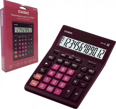 Калькулятор настольный GR-12С-WR, 12 разрядов, двойное питание, БОРДОВЫЙ – фото 1