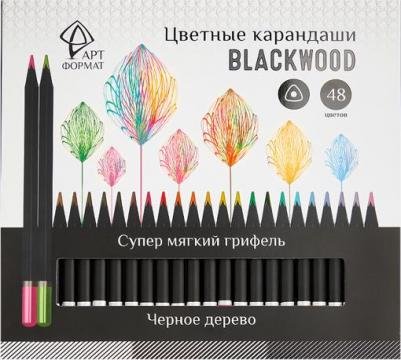 Набор цветных карандашей "Blackwood", 48 цветов, трехгранные, корпус деревянный, супер мягкий грифель